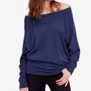 FP One/Free People Chic Off-Shoulder Blue Sweater